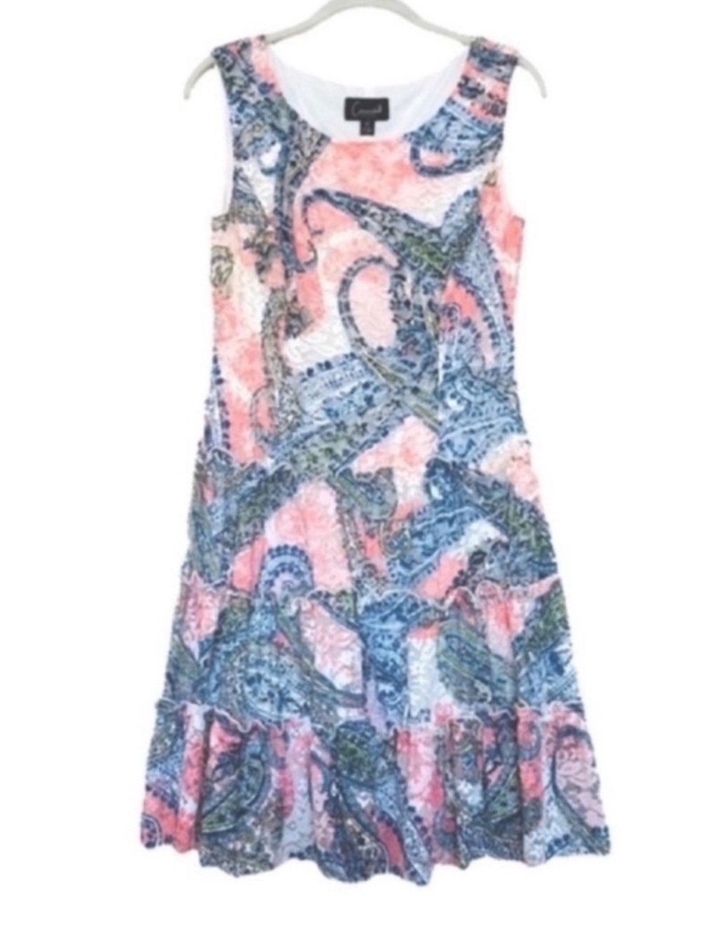 NEW Connected Apparel Sleeveless Lace Dress Tiered Paisley Blue Salmon Size 4P